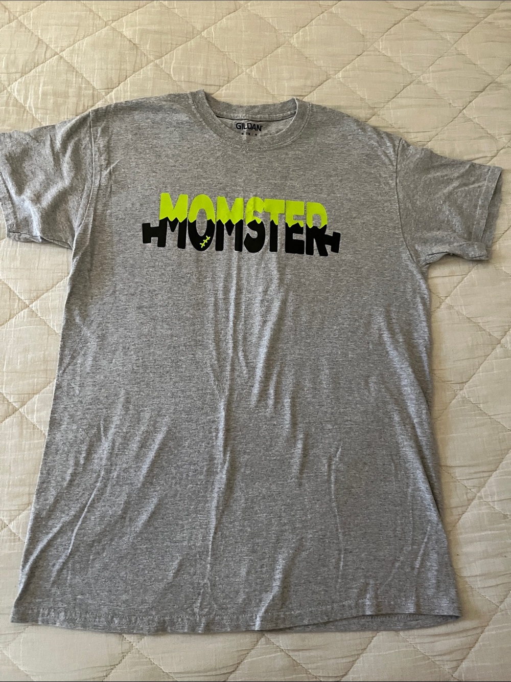 Gildan Gray Short Sleeve Tee with Neon green and Black MOMSTER Print